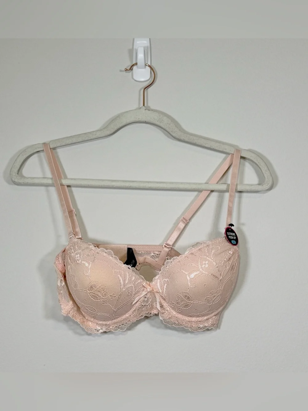 NWT Rene Rofe Bra Lingerie Blush Pink Lace Underwire Extreme Push Up Women 34C